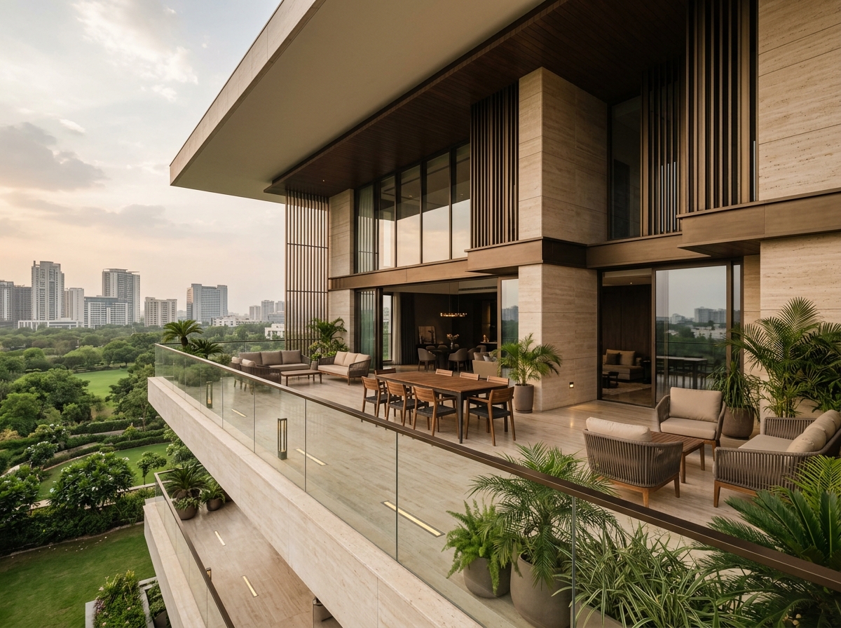 Terraced penthouse overlooking golf course greens along Golf Course Road corridor Gurugram